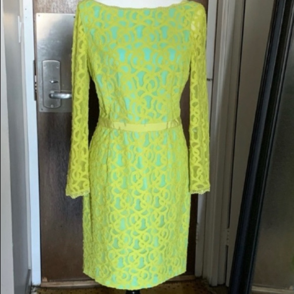 Nine West Lime Green Lace Long Sleeve Dress